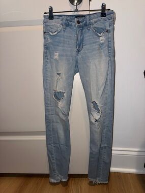 Abercrombie & Fitch Harper Low Rise Ankle- Light Blue Distressed Skinny Jeans